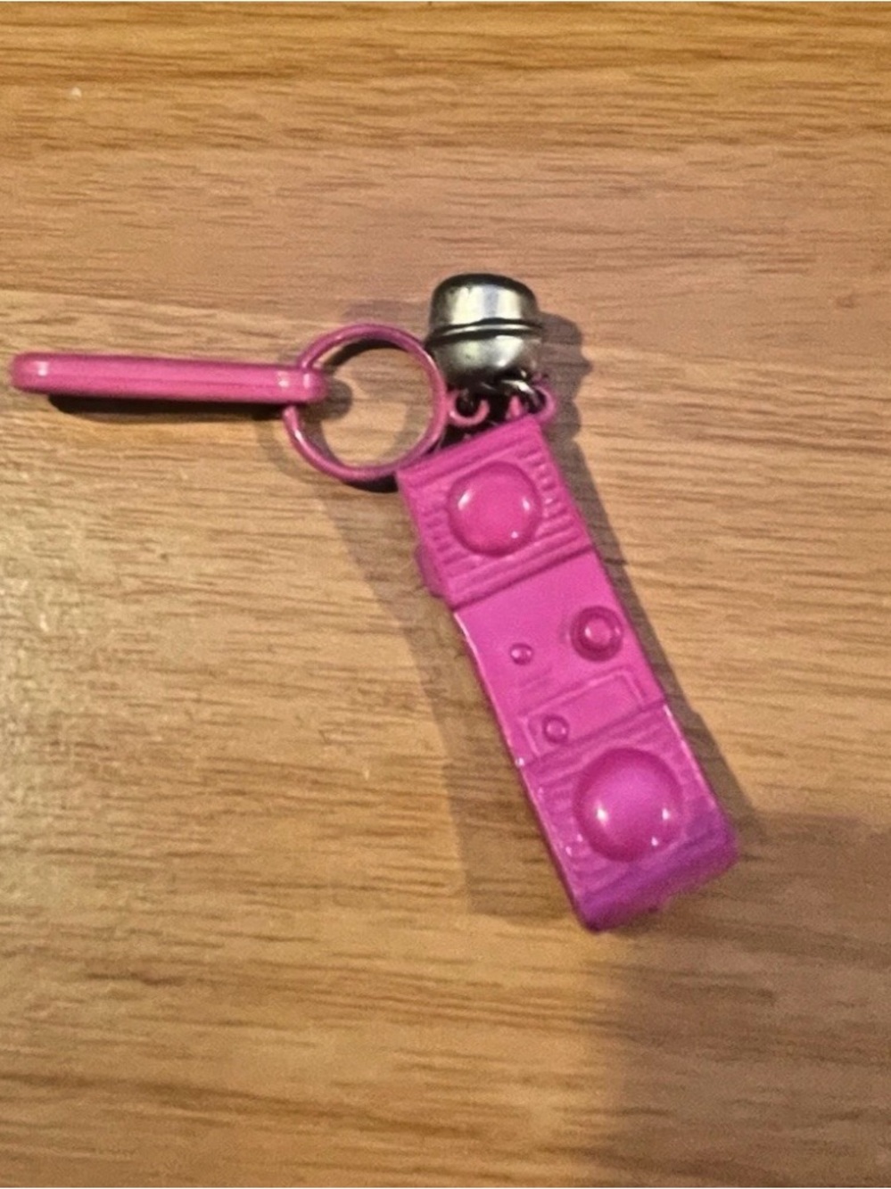 Vintage 1980s Plastic Bell Charm Pink Cell Phone 80s Clip On Necklace